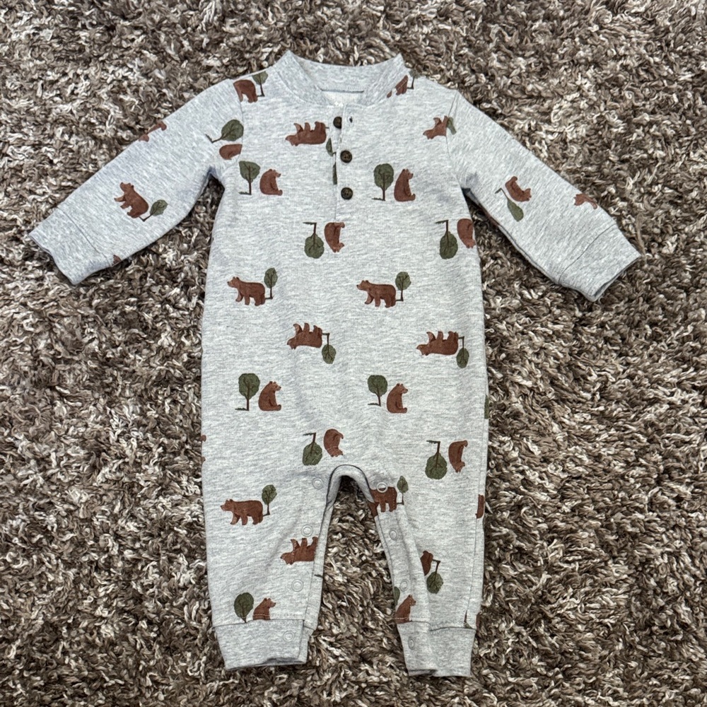 Carter's Gray and Brown Bear Print Footie
